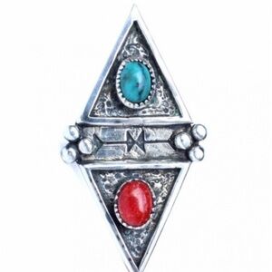 Spell and the Gypsy two lovers ring brass, coral, turquoise size 8
